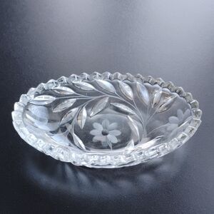 American Brilliant Period Cut Glass Oval Celery or Relish Dish Sawtooth Edge